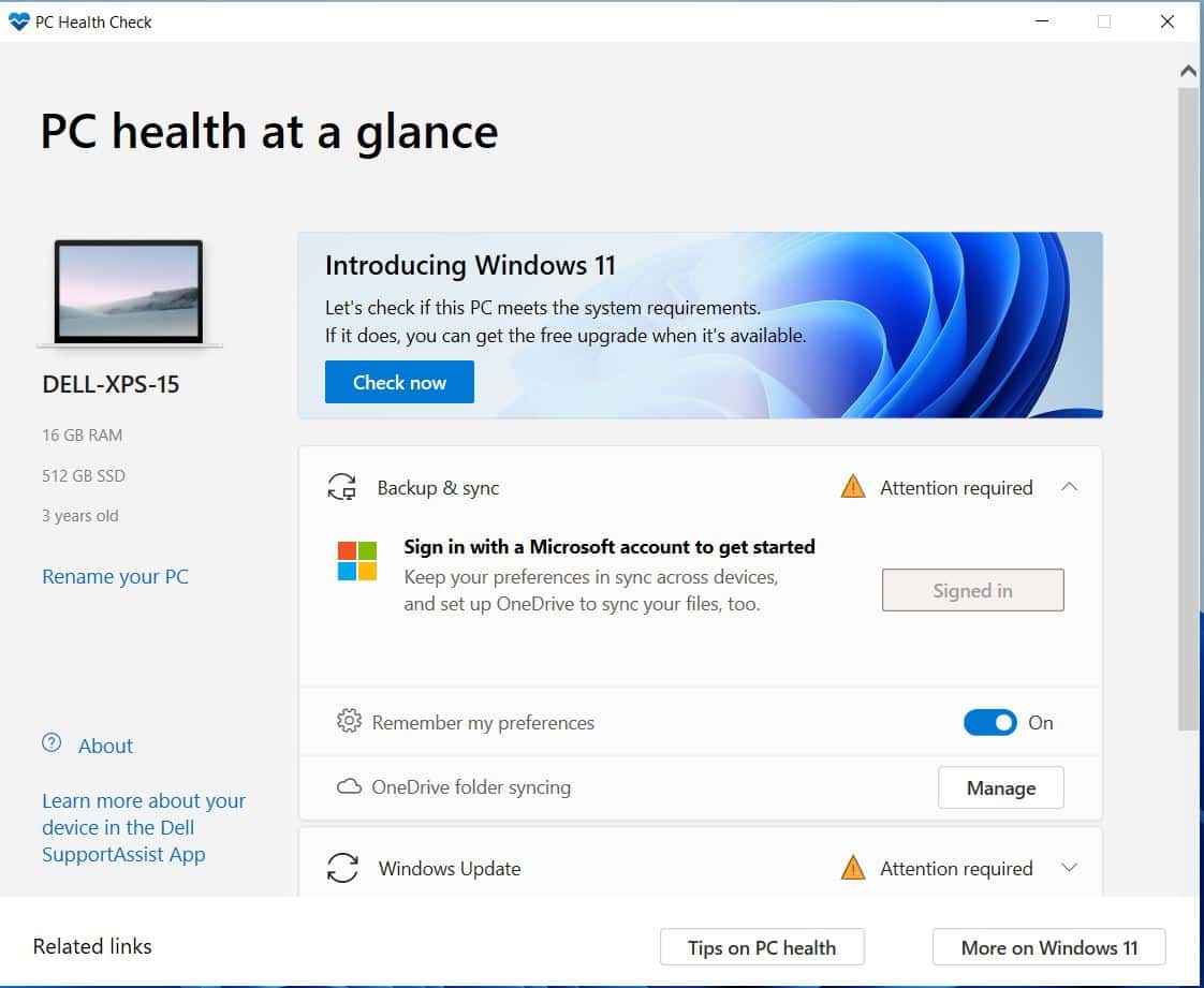 Скриншот PC Health Check Скриншот PC Health Check