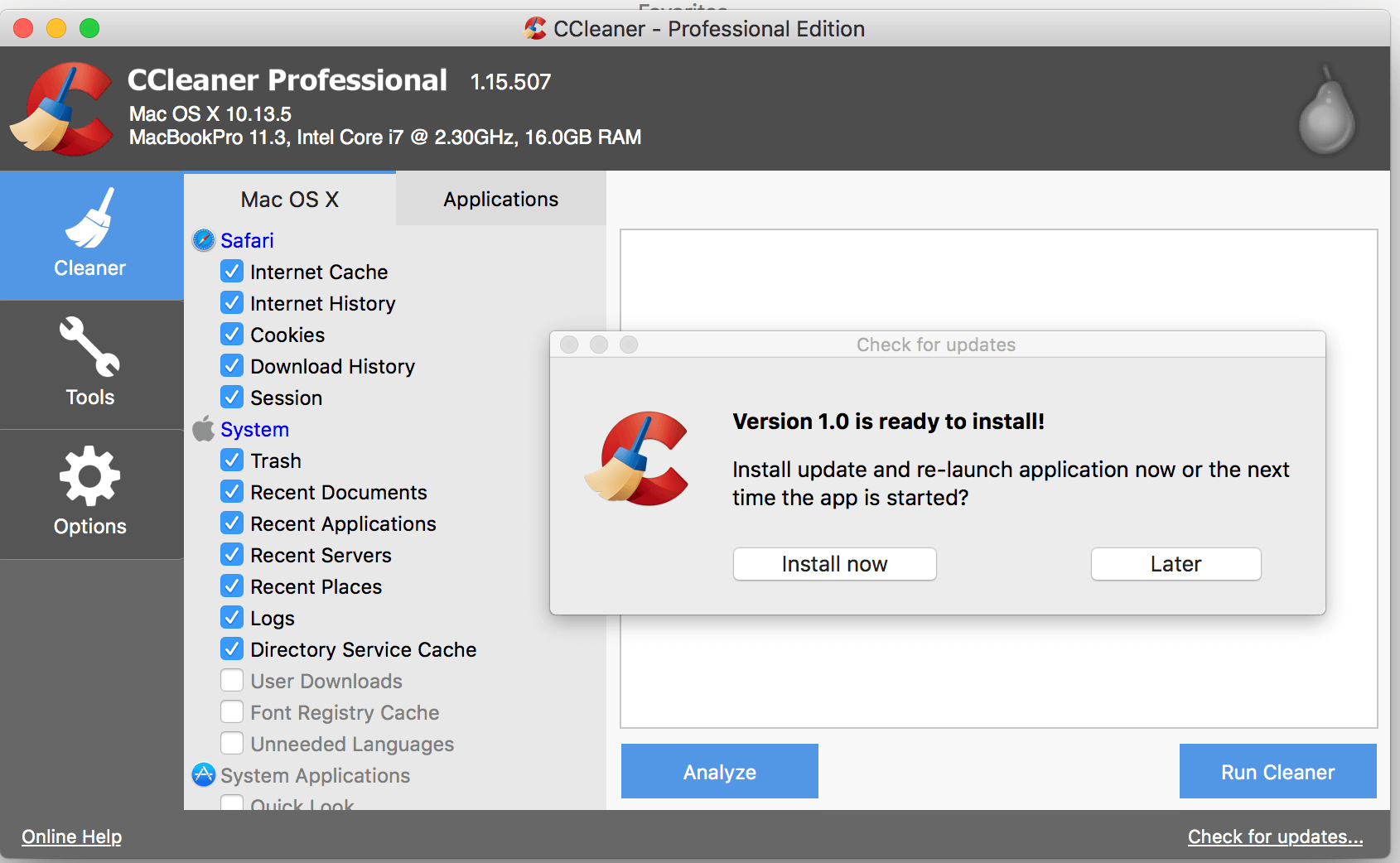 Интерфейс CCleaner